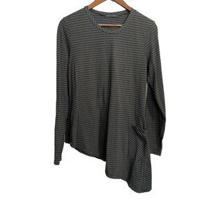 Cut Loose Womens Gray Striped Lagenlook Pocket Asymmetrical Blouse Small